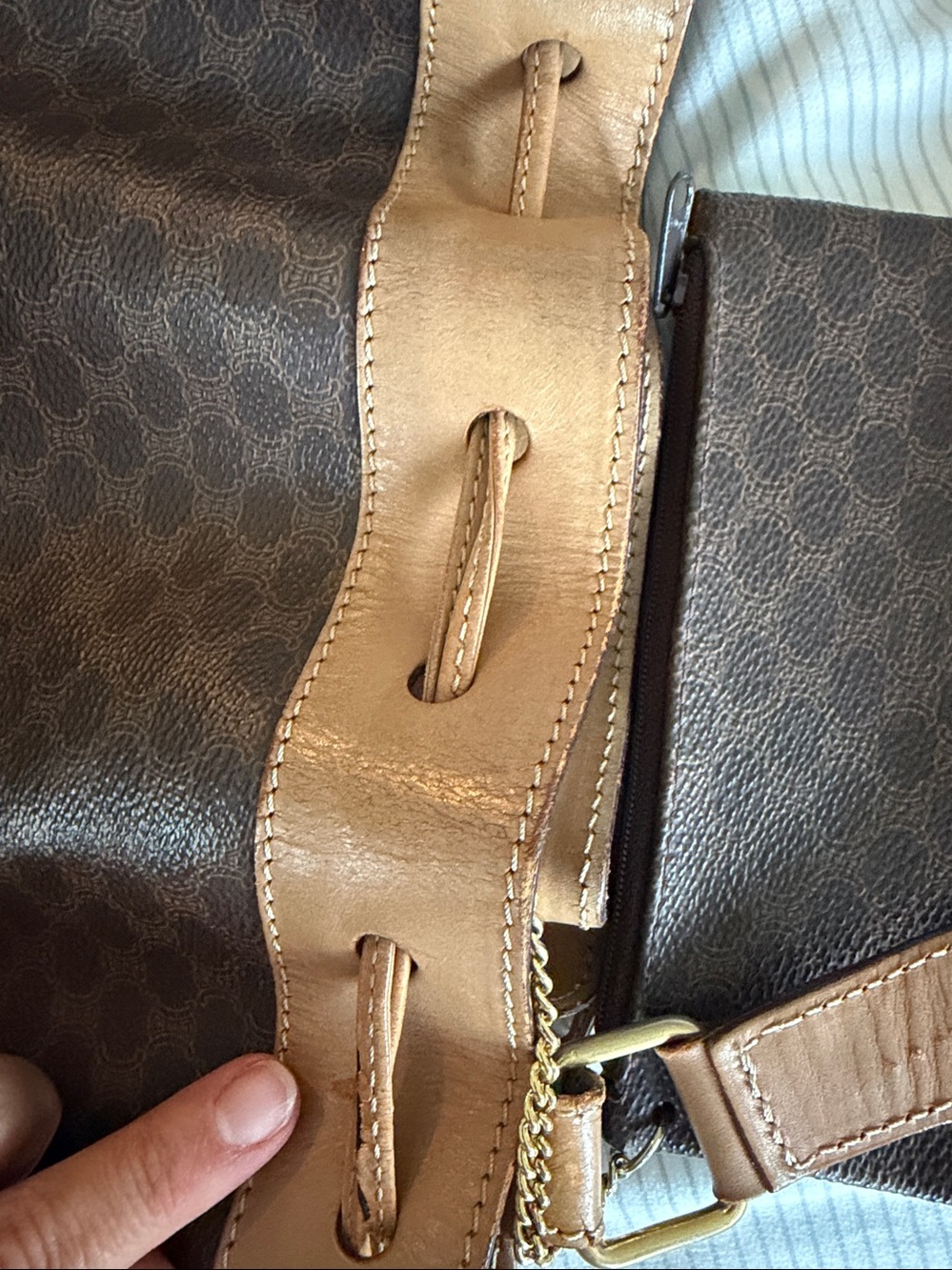Celine Brown Monogram Bucket Bag with Tan Trim and Matching Pouch - Picture 14 of 16